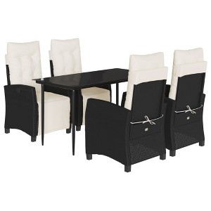vidaXL 5 Piece Patio Dining Set with Cushions Black Poly Rattan - 55.1" Table Length Sharp Leg 4 Items - 1 of 4