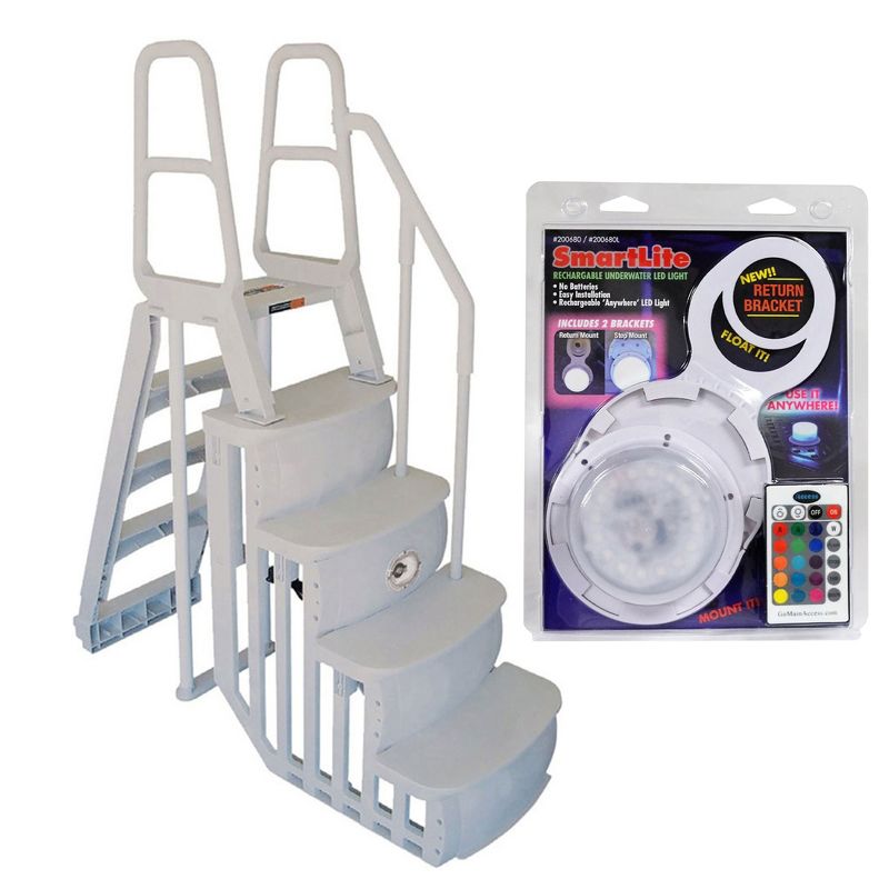 Main Access 48 to 54" Step Ladder for Above Ground Swimming Pools with Mountable Smart Color Changing LED Light and Remote Control, 1 of 8