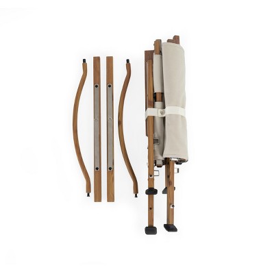 Las Palmas Beige Canvas and Wood Outdoor Folding Chair