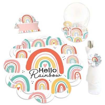 Big Dot of Happiness Hello Rainbow - Boho Baby Shower and Birthday Party Paper Charger and Table Decorations - Chargerific Kit - Place Setting for 8