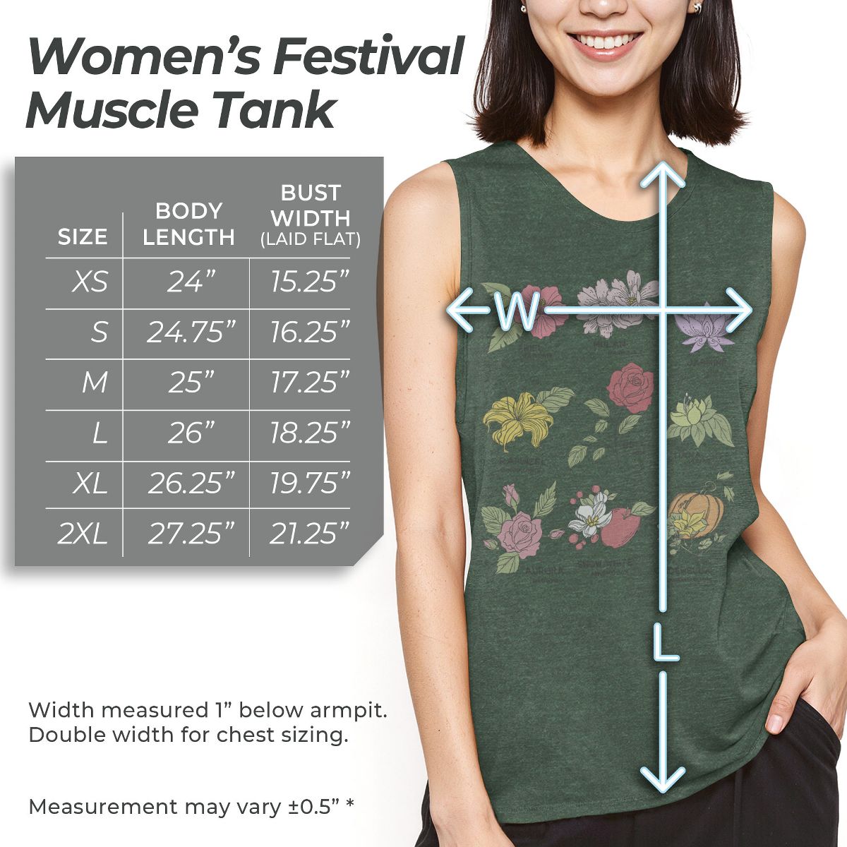 Juniors Womens Disney Princess Floral Chart Festival Muscle Tee - thumbnail 6