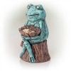 16" Frog Holding a Flower Magnesium Oxide Bird Feeder/Birdbath Statue Green - Alpine Corporation: Outdoor Animal Sculpture - image 3 of 4