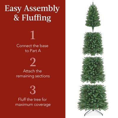 9ft Green Synthetic Spruce Pencil Christmas Tree with Metal Stand