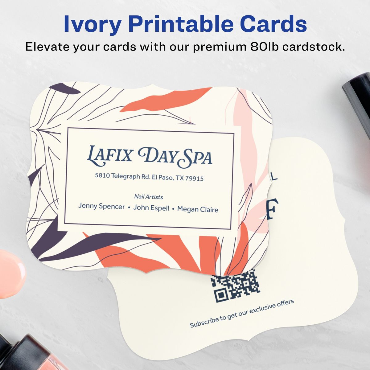Avery 4-1/4" x 5-1/2" Rectangle Flourished Edge, Matte Ivory Postcards - thumbnail 2