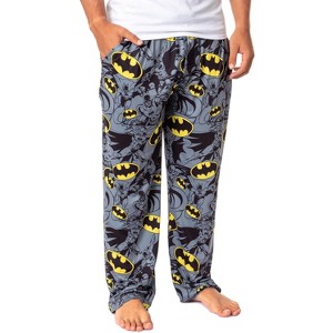 DC Comics Batman Mens' Bat Symbol  Retro Character Sleep Pajama Pants Grey - 1 of 4