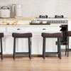 Counter Height 24" Barstools Set of 2, Modern Upholstered Counter Stool with Curved Surface, PU Leather Backless Saddle Stool, for Kitchen Home Bar - 3 of 4