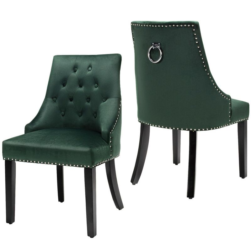 Costway Set of 2 Button-Tufted Dining Chair Upholstered Armless Side Chair, 1 of 10