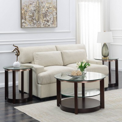 Benton Espresso 3-Piece Round Glass Top Occasional Table Set