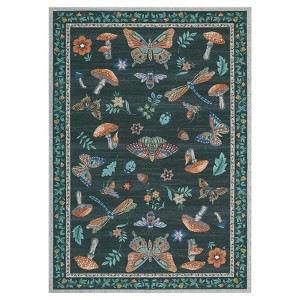 Washable Modern Farmhouse Area Rug with Butterflies Flowers Print, Botanical Low Pile Soft Large Carpet for Home Decor - 1 of 4