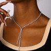 Dainty Y Drop Lariat Necklace Rhinestone Tennis Chain Prom Gift - 2 of 4