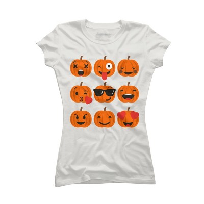 Junior's Design By Humans Halloween Pumpkins Emoji By honeytree T-Shirt