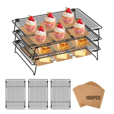 Angel Sar 17x11 Inch 3-Tier Stackable Cooling Rack Set, Non-Stick Wire Baking Racks for Cookies, Pizza, Cakes, Grilled Meats, 446°F Heat Resistant