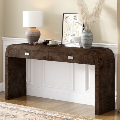 NicBex Unique Burl Veneer Console Table with Storage,Entryway Table with 2 Drawers & Metal Handles,Foyer Table for Hallway,Living Room