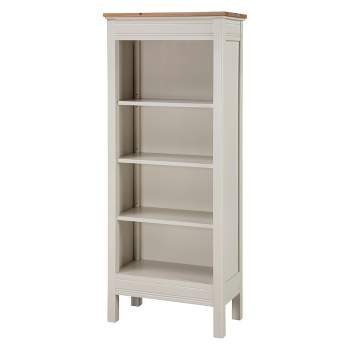 60" Savannah Tall Bookshelf Ivory with Natural Wood Top - Bolton Furniture