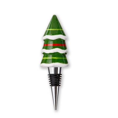 tag Cheerful Tree Ceramic Bottle Stopper for Christmas - Multicolor Hand Wash Only - 1.5" x 1.5" x 5"