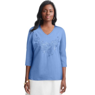 Jessica London Women's Plus Size Stretch Cotton Embroidered Tee