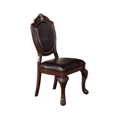 Set of 2 Traditional Rubber Wood Dining Chair with Faux Leather Upholstery Brown - Benzara