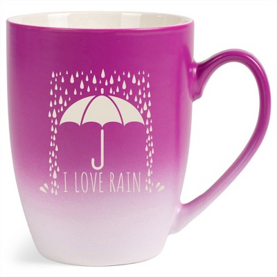 Elanze Designs I Love Rain 12 Ounce Ceramic Laser-Etched Engraved Drinkware Mug, Fuchsia and White Ombre