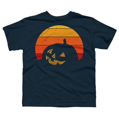 Boy's Design By Humans Vintage Retro Sunset Halloween Pumpkin I By lemonpepper T-Shirt