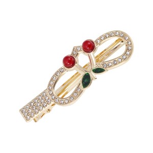 Unique Bargains Heart Cherry Hair Clips Gold Tone Red 1 Pc - 1 of 4