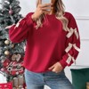 Clearlove Women's Sweet Style Bow Detail Christmas Red Relaxed Fit Pullover Holiday Casual Brunch Sweater Everyday Comfort - 2 of 4