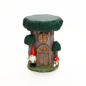 LuxenHome Outdoor Side Table, 17" Green Gnome Tree Stump Cement End Table,Indoor and Outdoor Sculpture Accent Side Table,Garden Decor Stool - 1 of 4