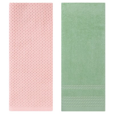 REGALWOVEN Solid Stripe Pattern Bathroom Face Hand Towels 14" x 30"/13" x 30" 2 Pcs