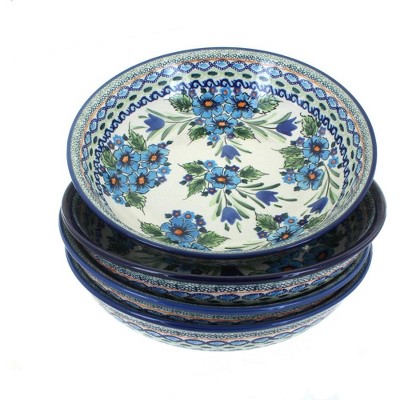 Blue Rose Polish Pottery Ballina 4 Piece Large Salad Bowl Set