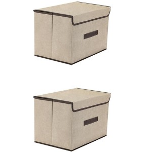 REGALWOVEN Collapsible Clothes Books Organizing Fabric Storage Bin with Lid and Handle 2 Pcs - 1 of 4