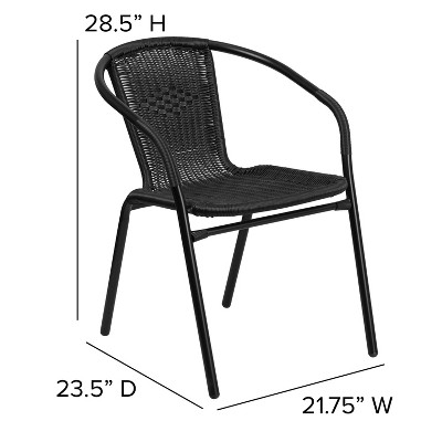 Black Rattan Indoor-Outdoor Stackable Dining Chairs with Curved Back, Set of 2