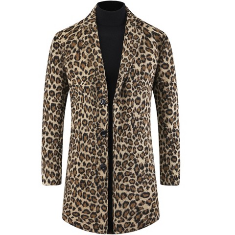Мужские куртки INSPIRE CHIC Men's Animal Printed Notched Lapel Classic Vintage Winter Overcoats Black White Medium