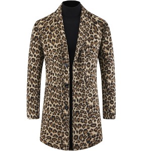 INSPIRE CHIC Men's Animal Printed Notched Lapel Classic Vintage Winter Overcoats - 1 of 4