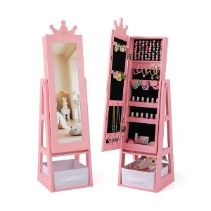Tangkula Kids Jewelry Cabinet w/ Full-Length Mirror Foldable Drawer Anti-toppling System - 1 of 4