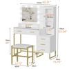 GustoWave Makeup Vanity with Upholstered Stool, Vanity Desk with Mirror and Lights, Vanity Table Set with Storage & 5 Drawers - 2 of 4