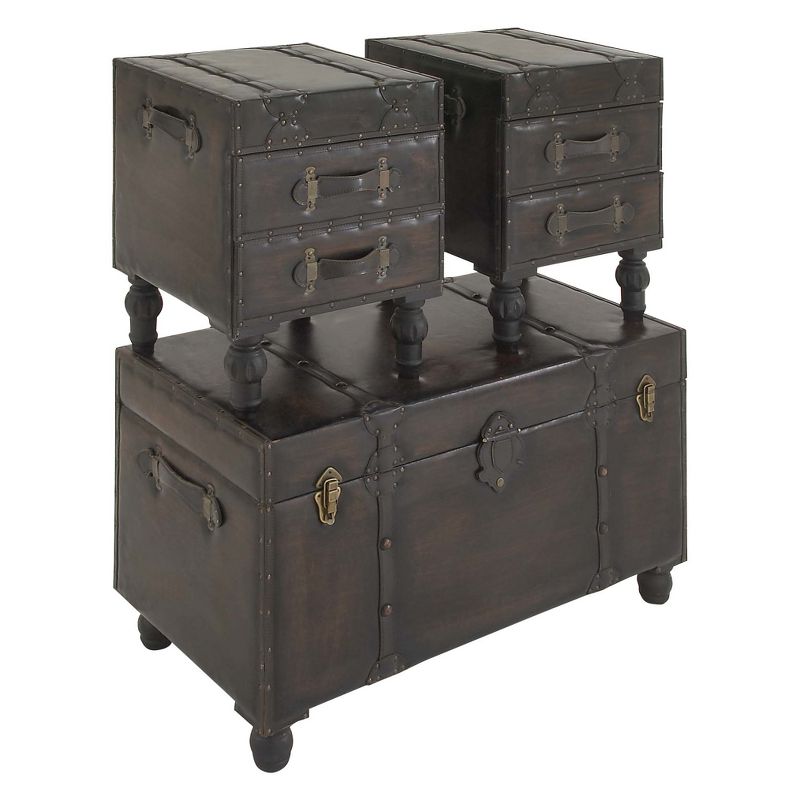 Wood and Vinyl (Set of 3) Storage Trunks Brown - Olivia & May, 6 of 10