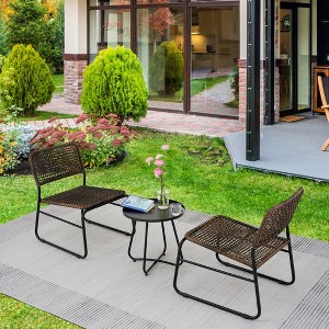 LOVMOR 3-Piece Patio Furniture Set, Mixture Pattern PE Rattan Steel Frame And Modern Round Table, Brown and Black - 1 of 4
