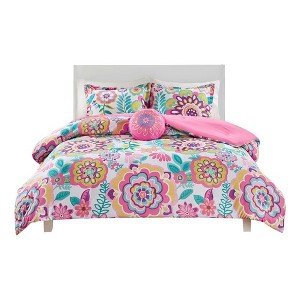 Gracie Mills Icarus Floral Medallion Comforter Set - Twin/Twin Extra Long - Pink - 1 of 4