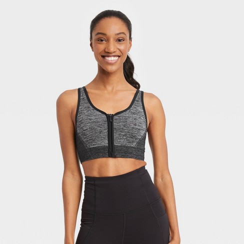 Women's Medium Support Seamless Zip-front Sports Bra - All In Motion™  Heathered Black S : Target