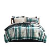 PDTEND 9 PCS Modern Plaid Comforter Set with Bed Sheets Teal/Black - 2 of 4