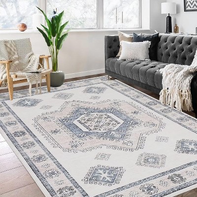 Acekool Bohemian Throw Rug - Machine Washable Non-Slip Low Pile Indoor/Outdoor Carpet for Bedroom, Living Room & Kitchen