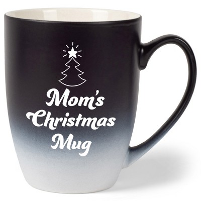 Elanze Designs Mom's Christmas Mug Two Toned Ombre Matte Black and White 12 ounce Ceramic Stoneware Coffee Cup Mug