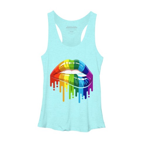 Design By Humans Rainbow Pride Lip Melt By COVI Racerback Tank Top - Ocean  Heather - Large