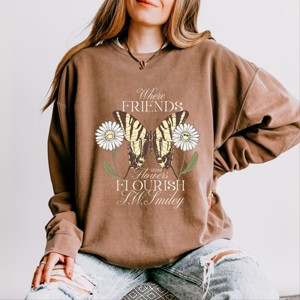 S.W.Smiley Where Friends and Flowers Flourish - Women's Lightweight Garment Dyed Sweatshirt - 1 of 4