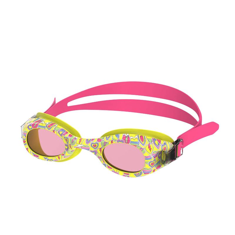 Speedo Kids&#39; Glide Print Swim Goggles - Yellow/Pink Hearts, 1 of 5