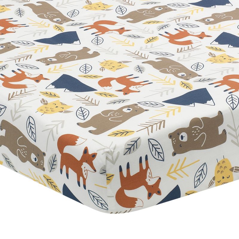 Lambs & Ivy Sierra Sky Woodland Bear/Fox 100% Cotton Baby Fitted Crib Sheet, 1 of 5