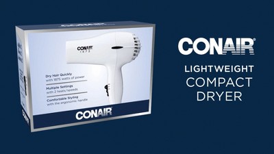 Conair Mid Size Ceramic Hair Dryer, 1875 Watts, Compact, Fast Drying and  Styling, Black 247TPW