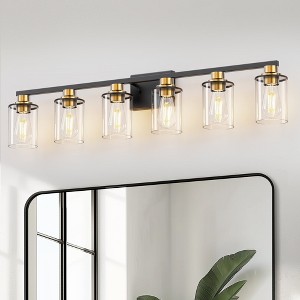 YANSUN 40 in. 6-Light Black and Gold Metal Vanity Light with Dimmable No Bulbs Included - 1 of 1