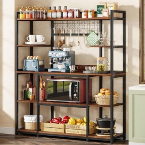 ORRD Industrial Bakers Rack with Hutch, 55” Rustic Brown Kitchen Storage Shelf with Microwave Stand, 5-Tier Pantry Organizer with Hooks & Metal Frame - 1 of 4