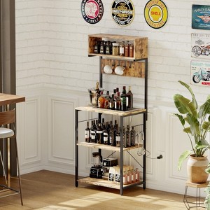 5-Tier Metal Kitchen Bakers Rack with Power Outlet, Storage Shelf, 10 s-Hooks, Coffee Bar Station, Microwave Stand, Spice Rack Organizer - 1 of 4