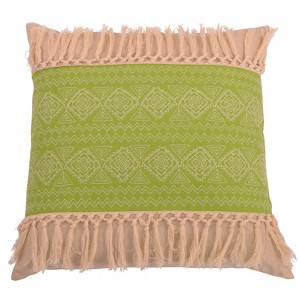 Harriet Embroidered Fringe Oversize Square Throw Pillow Green - Decor Therapy